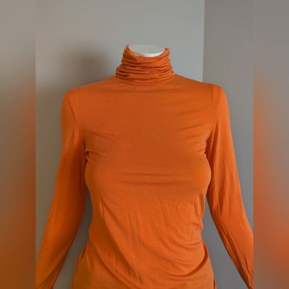 Massimo Dutti Orange Turtleneck Top XS Soft Stretch Lyocell Long Sleeve Fall Bas - Picture 7 of 8